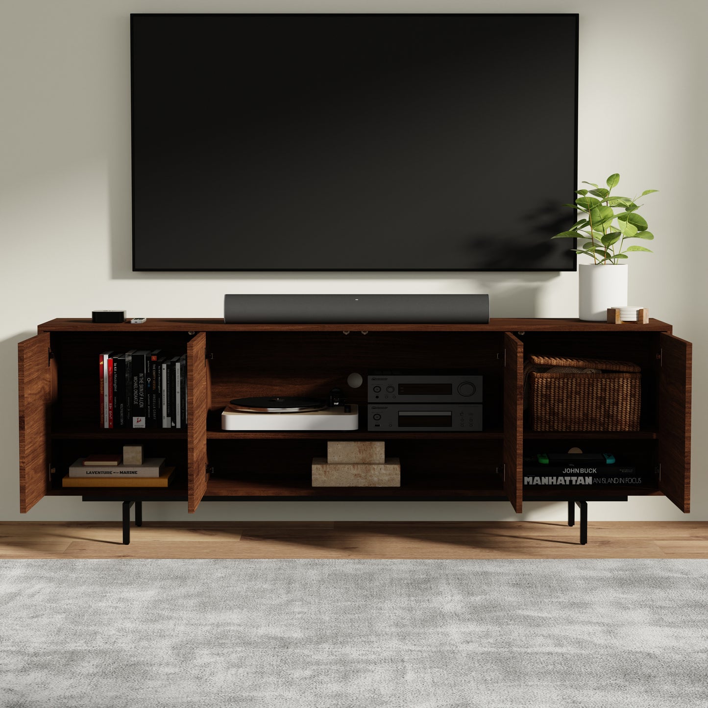 ComfIQ Norrhaus 75-Inch Modern TV Stand with 4-Doors