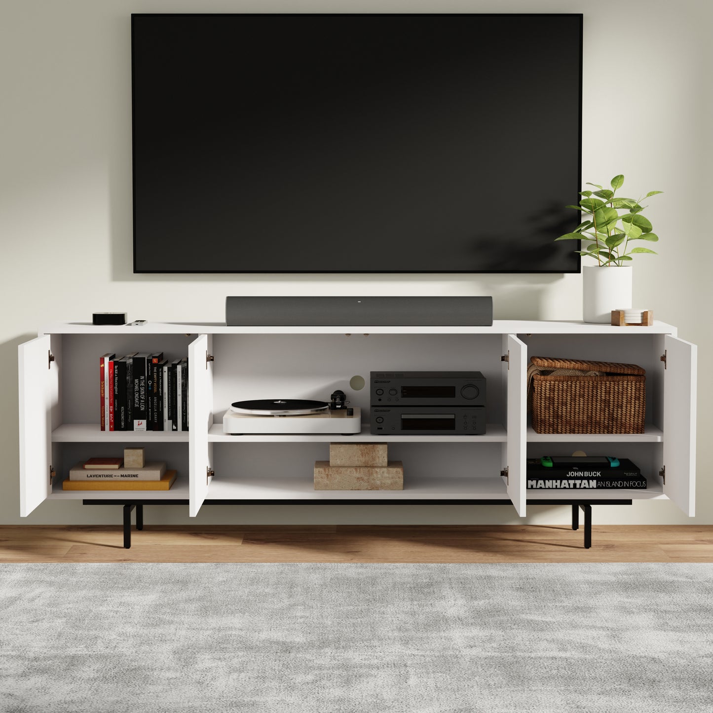 ComfIQ Norrhaus 75-Inch Modern TV Stand with 4-Doors