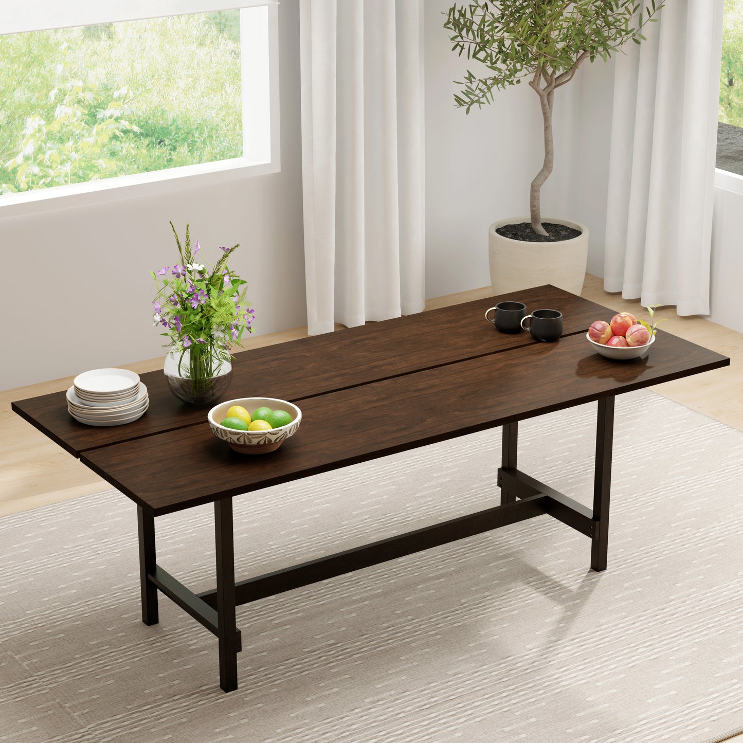 ComfIQ 84" Japandi Split-Top Wood Dining Table