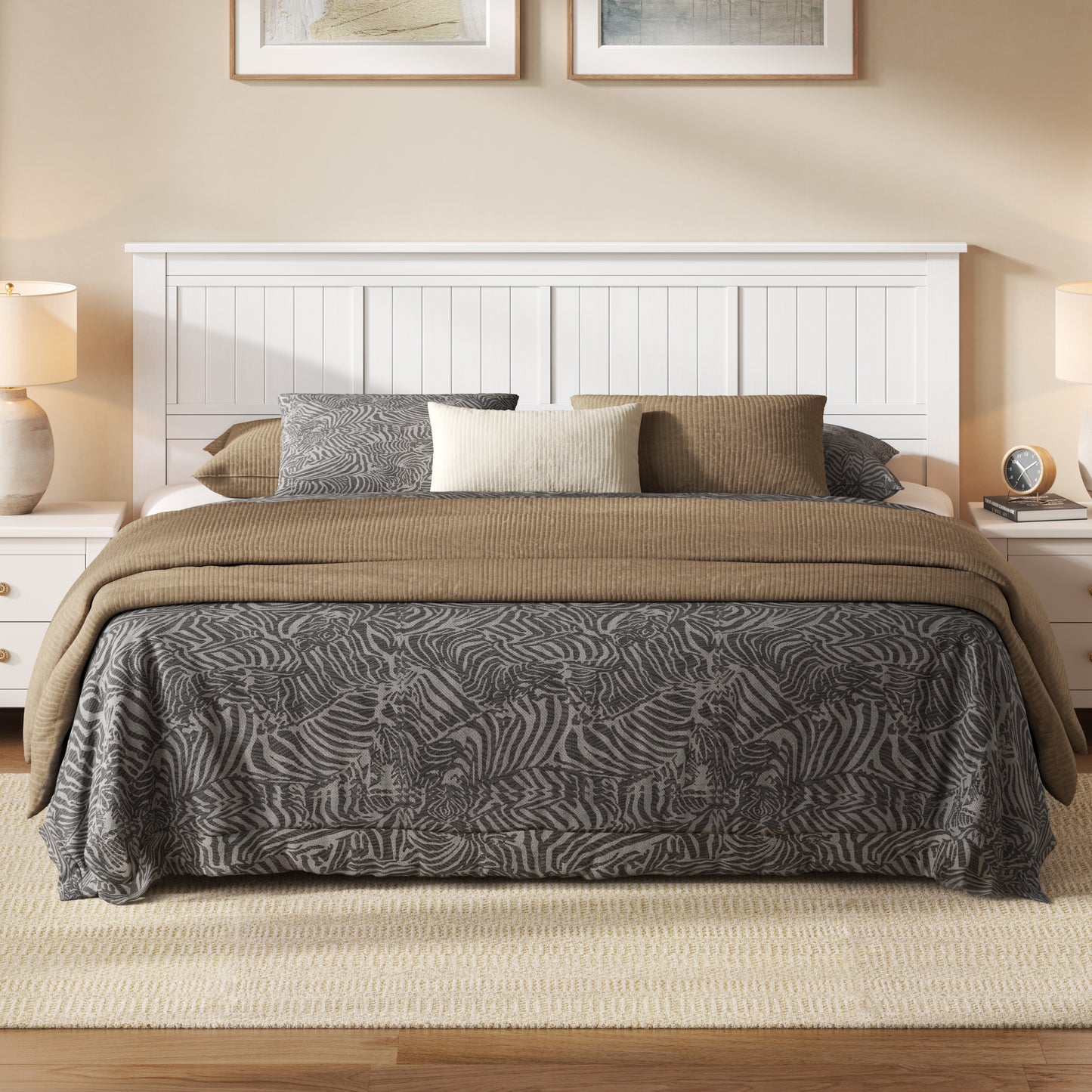 ComfIQ Serene Solid Wood Window-Pane Panel Headboard – Easy Assembly, Casual Coastal Style