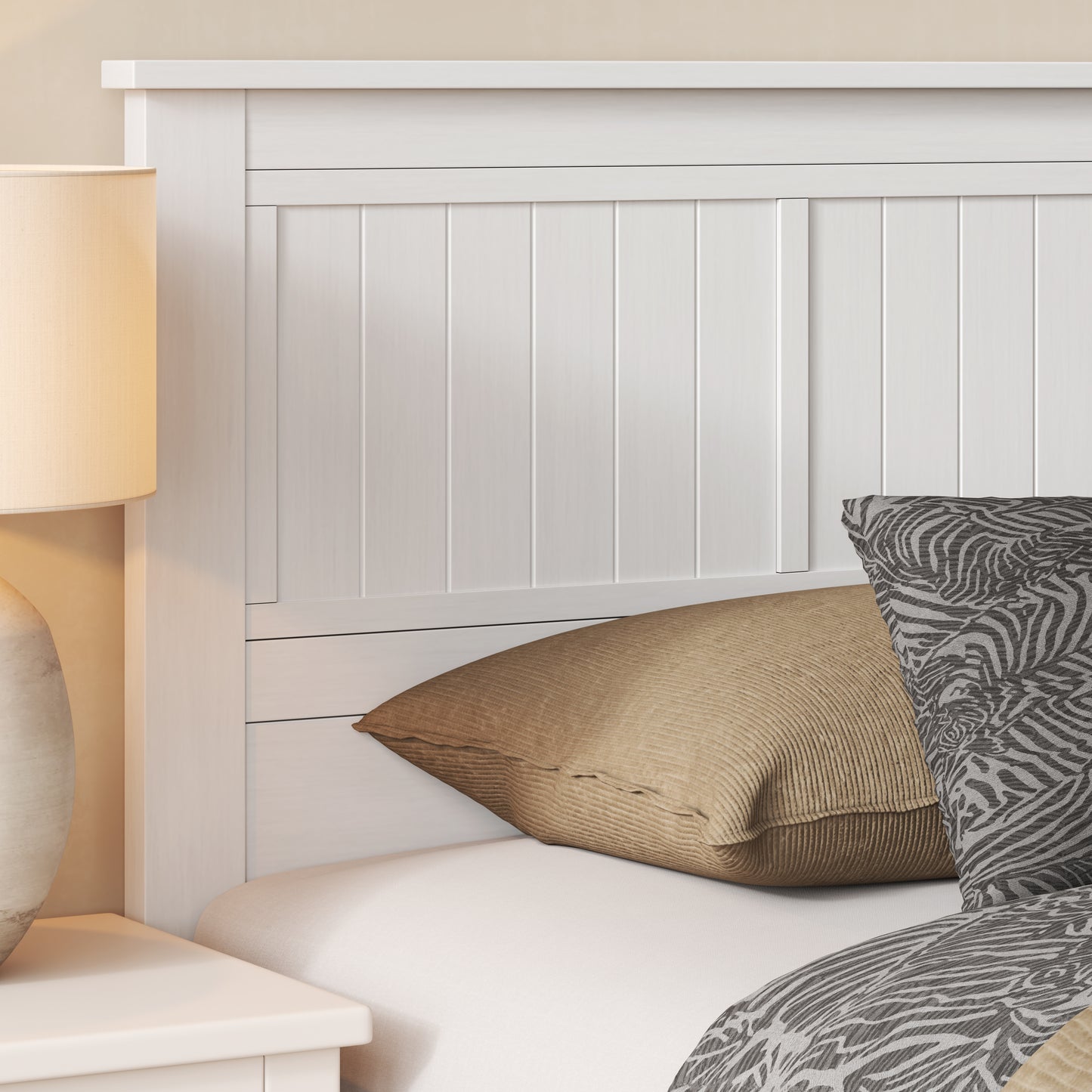 ComfIQ Serene Solid Wood Window-Pane Panel Headboard – Easy Assembly, Casual Coastal Style