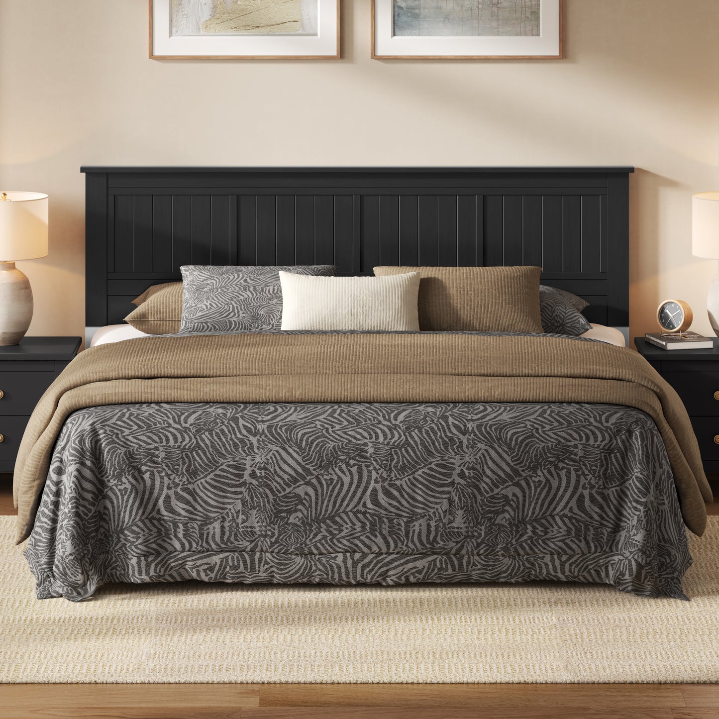 ComfIQ Serene Solid Wood Window-Pane Panel Headboard – Easy Assembly, Casual Coastal Style
