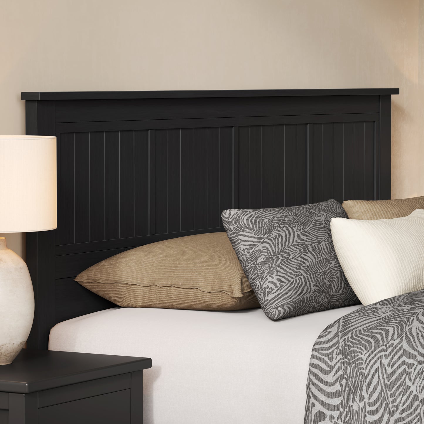 ComfIQ Serene Solid Wood Window-Pane Panel Headboard – Easy Assembly, Casual Coastal Style