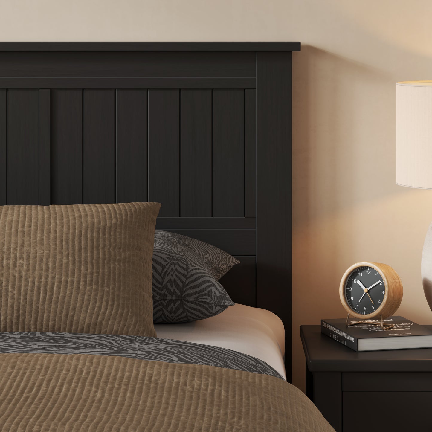 ComfIQ Serene Solid Wood Window-Pane Panel Headboard – Easy Assembly, Casual Coastal Style