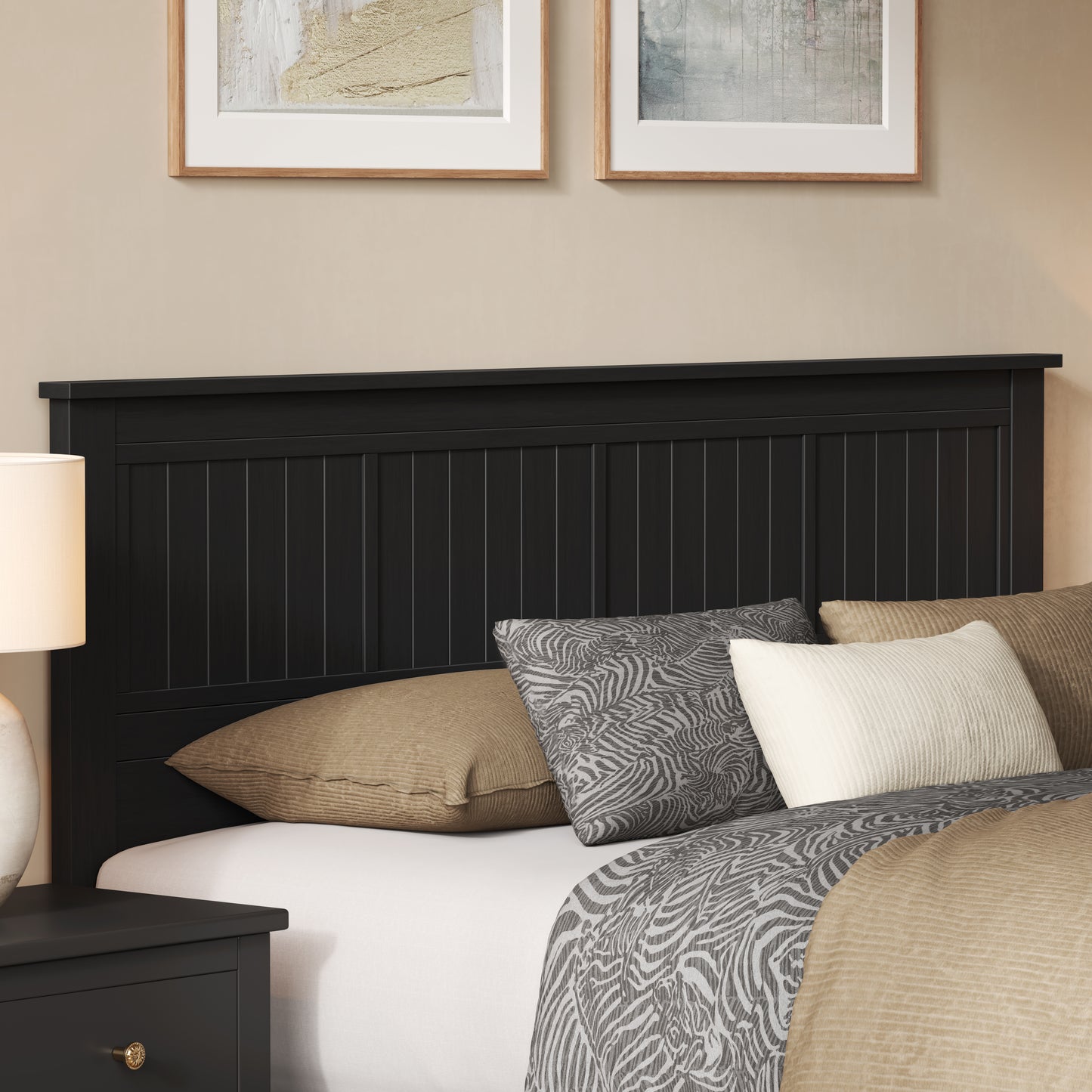ComfIQ Serene Solid Wood Window-Pane Panel Headboard – Easy Assembly, Casual Coastal Style