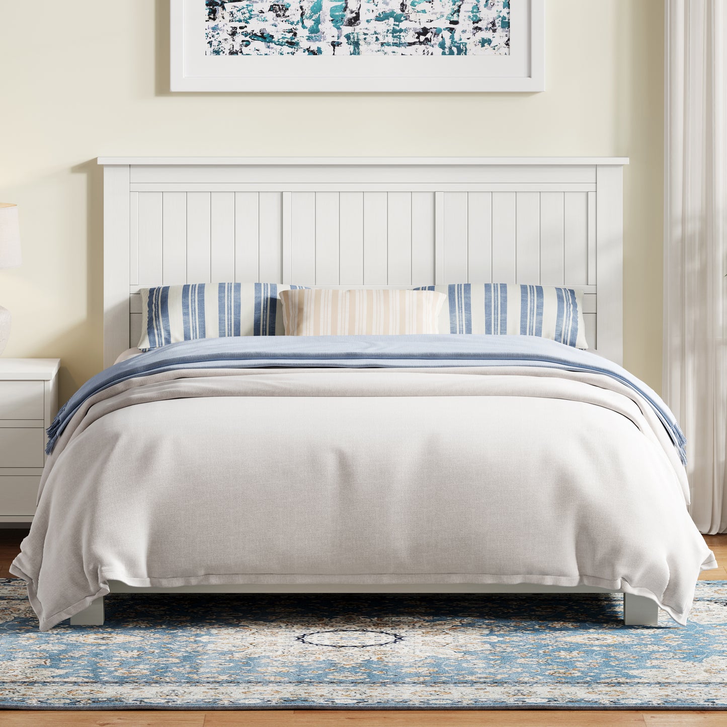 ComfIQ Serene Solid Wood Window-Pane Panel Headboard – Easy Assembly, Casual Coastal Style