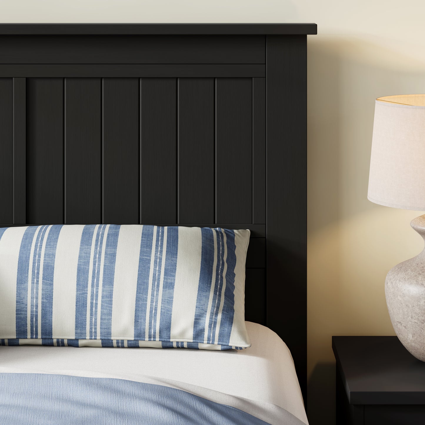 ComfIQ Serene Solid Wood Window-Pane Panel Headboard – Easy Assembly, Casual Coastal Style