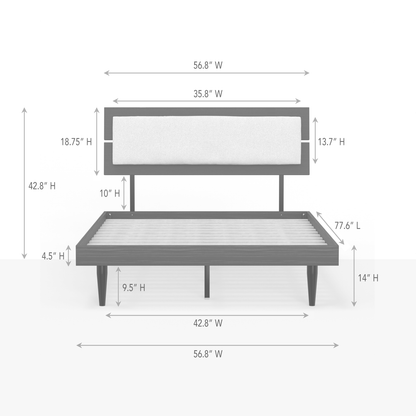 ComfIQ HavenWood Modern Solid Wood Platform Bed with Optional Adjustable Headboard with Cushion
