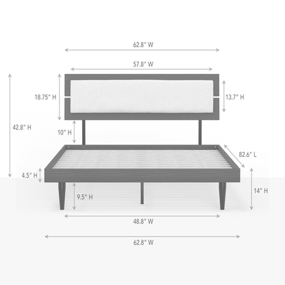 ComfIQ HavenWood Modern Solid Wood Platform Bed with Optional Adjustable Headboard with Cushion