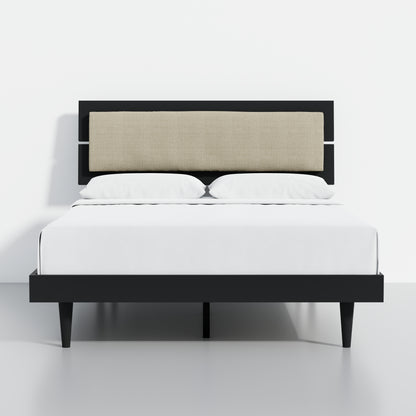 ComfIQ HavenWood Modern Solid Wood Platform Bed with Optional Adjustable Headboard with Cushion