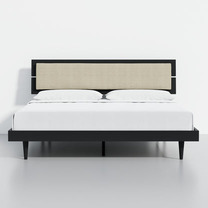 ComfIQ HavenWood Modern Solid Wood Platform Bed with Optional Adjustable Headboard with Cushion