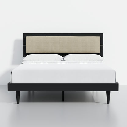 ComfIQ HavenWood Modern Solid Wood Platform Bed with Optional Adjustable Headboard with Cushion
