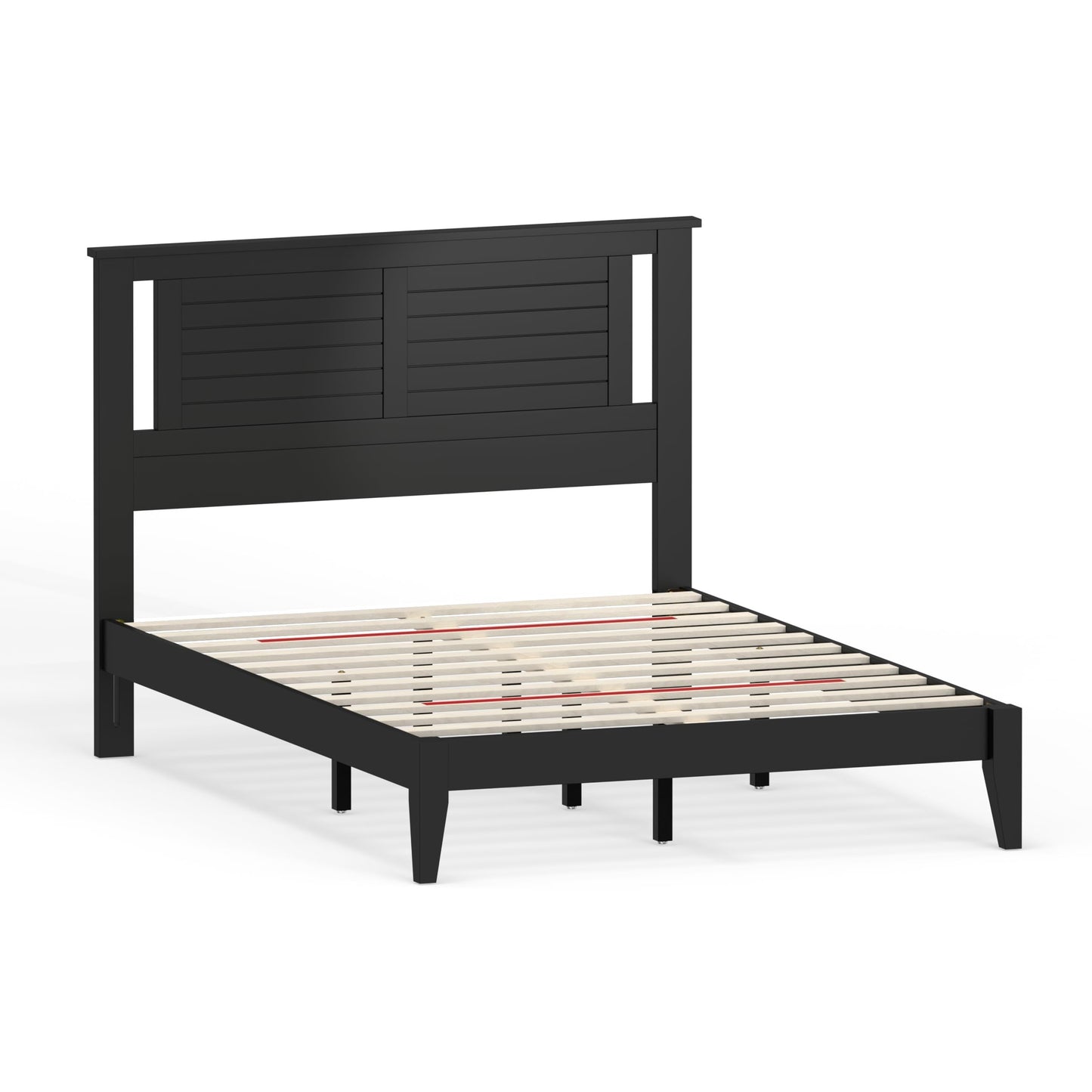 ComfIQ Serene Solid Wood Modern Farmhouse Platform Bed with Horizontal Scoring Headboard