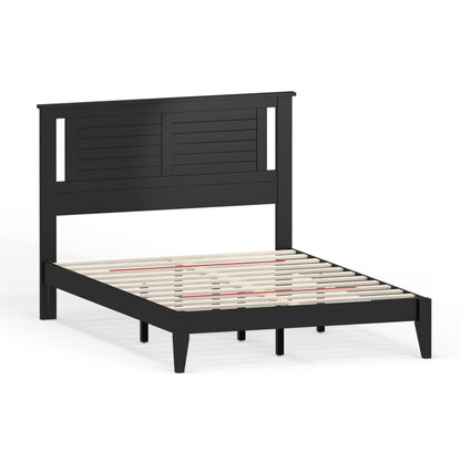 ComfIQ Serene Solid Wood Modern Farmhouse Platform Bed with Horizontal Scoring Headboard