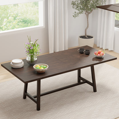 ComfIQ Harthwell 84-Inch Modern Farmhouse Dining Table - Solid Rubberwood with Solid Ash Veneer, Seats 8, Easy Assembly, Rustic Wood Kitchen & Dining Room Table