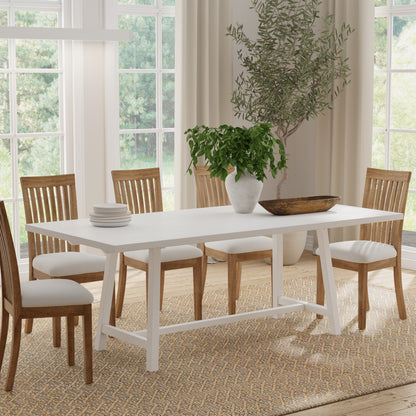 ComfIQ Harthwell 84-Inch Modern Farmhouse Dining Table - Solid Rubberwood with Solid Ash Veneer, Seats 8, Easy Assembly, Rustic Wood Kitchen & Dining Room Table