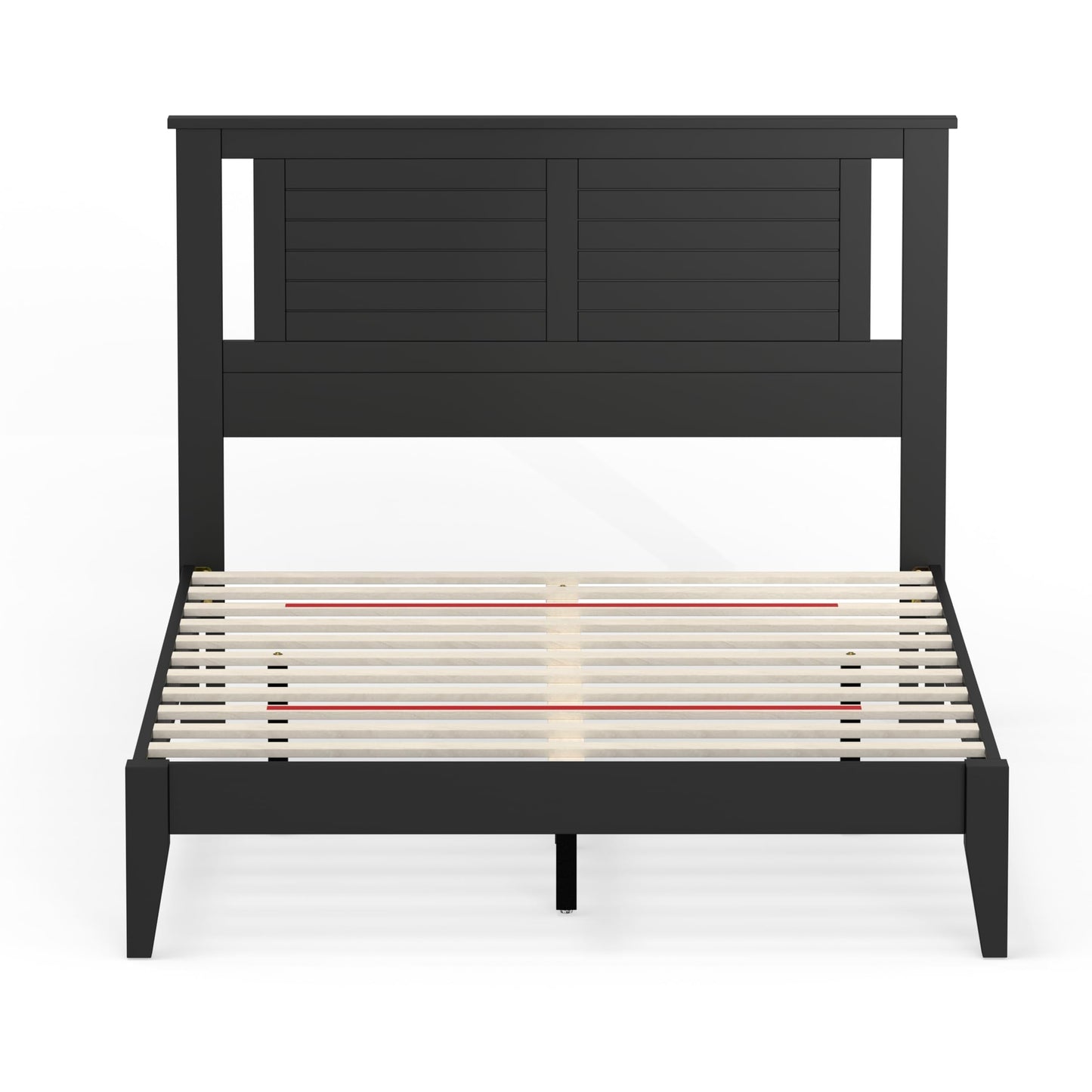 ComfIQ Serene Solid Wood Modern Farmhouse Platform Bed with Horizontal Scoring Headboard