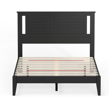 ComfIQ Serene Solid Wood Modern Farmhouse Platform Bed with Horizontal Scoring Headboard
