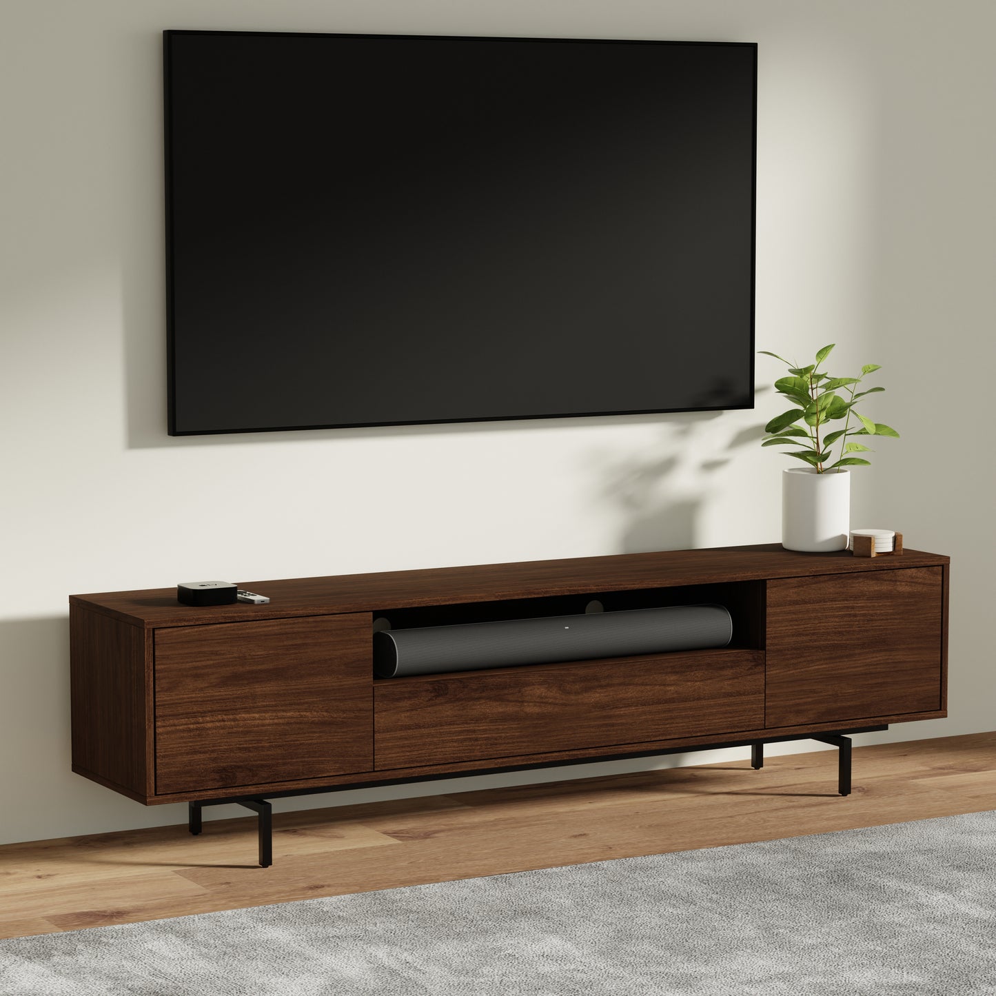 ComfIQ Norrhaus 75-Inch Modern TV Stand with Center Channel Speaker Shelf and Flip Down Door