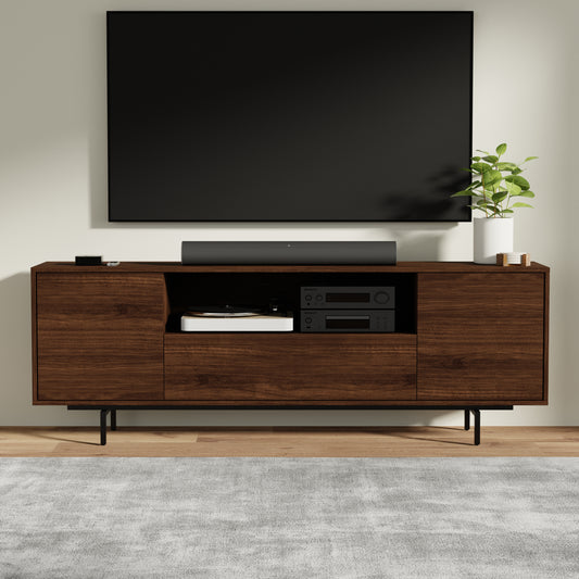 ComfIQ Norrhaus 75-Inch Modern TV Stand with Center Channel Speaker Shelf and Flip Down Door
