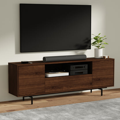 ComfIQ Norrhaus 75-Inch Modern TV Stand with Center Channel Speaker Shelf and Flip Down Door