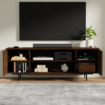 ComfIQ Norrhaus 75-Inch Modern TV Stand with Center Channel Speaker Shelf and Flip Down Door
