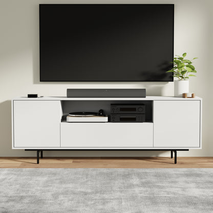 ComfIQ Norrhaus 75-Inch Modern TV Stand with Center Channel Speaker Shelf and Flip Down Door