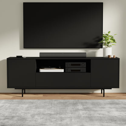 ComfIQ Norrhaus 75-Inch Modern TV Stand with Center Channel Speaker Shelf and Flip Down Door