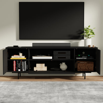 ComfIQ Norrhaus 75-Inch Modern TV Stand with Center Channel Speaker Shelf and Flip Down Door