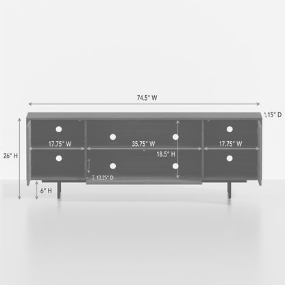 ComfIQ Norrhaus 75-Inch Modern TV Stand with Center Channel Speaker Shelf and Flip Down Door