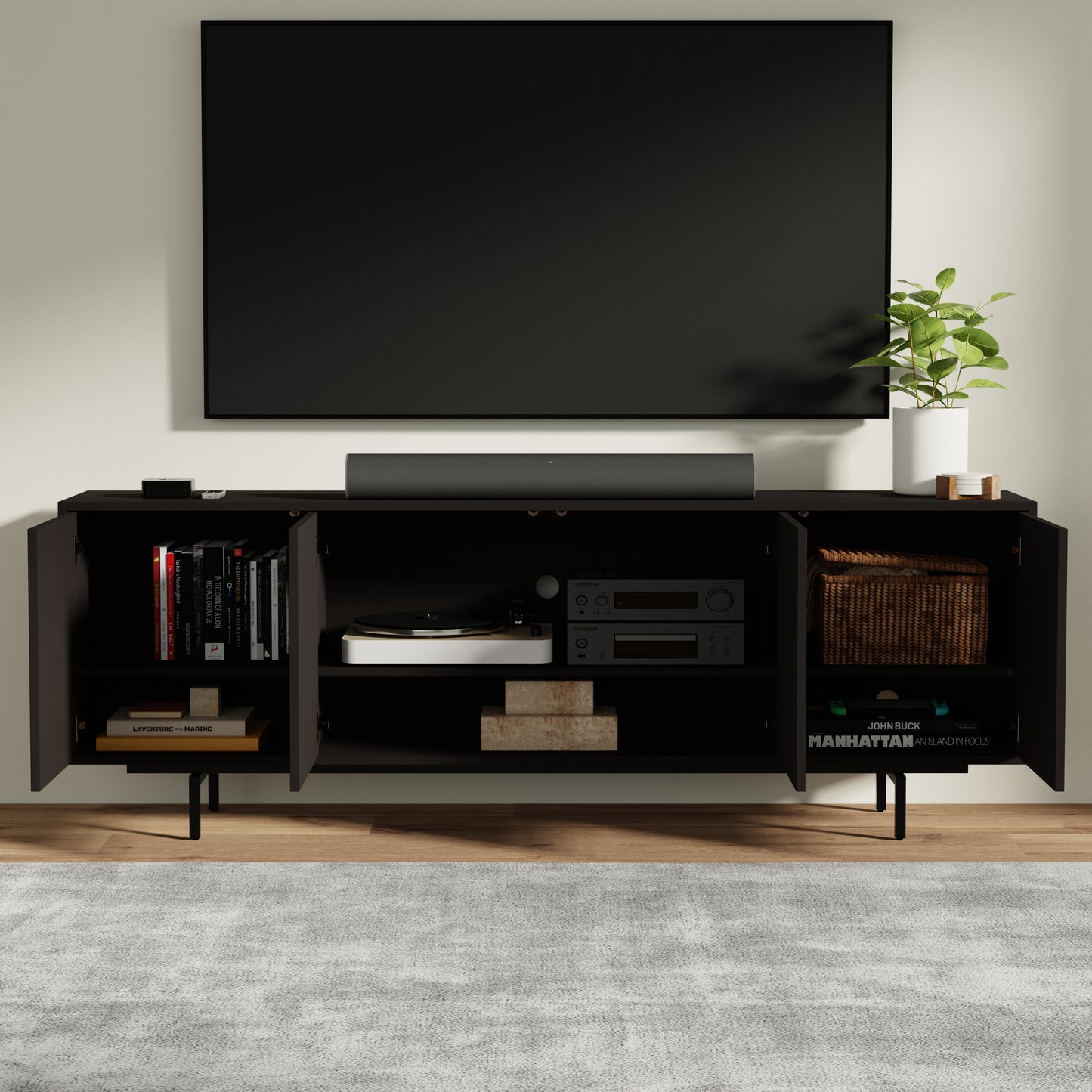 ComfIQ Norrhaus 75-Inch Modern TV Stand with 4-Doors